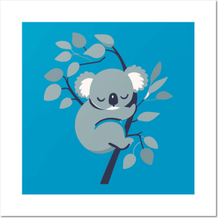 Cute koala bear sleeping on a tree, sleepyhead, kawaii style vector illustration, koala bear lover Posters and Art